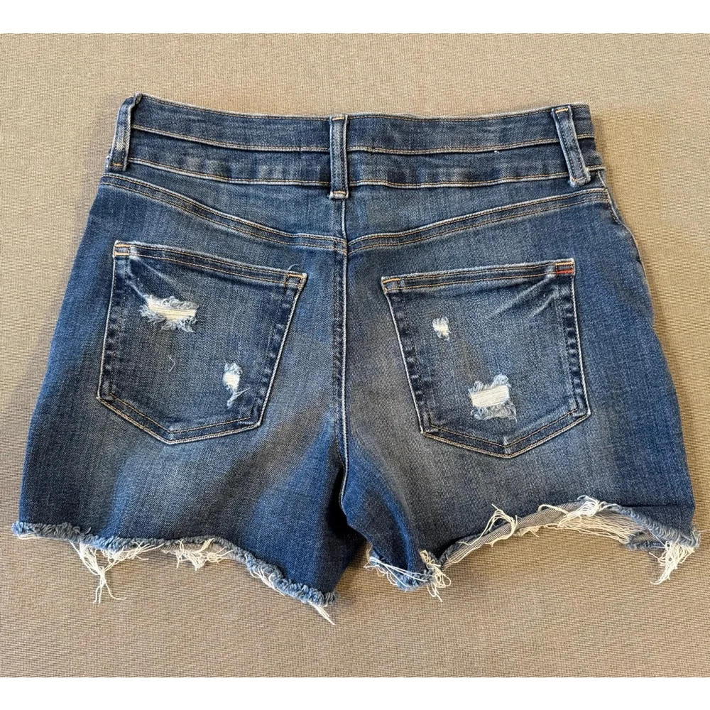 Edgely Original Fit High Rise Shortie Denim Shorts sz 8 double button distressed